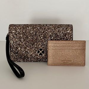 Kate Spade Rose Gold Glitter Wristlet, Card Holder